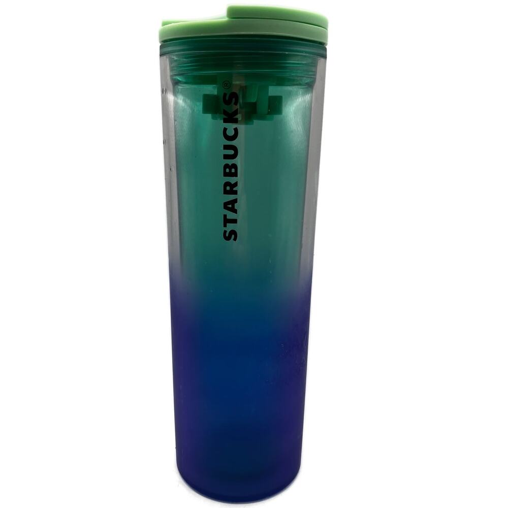 Starbucks Gradient‎ Reusable Cold Cup Tumbler Flip Lid 24oz Blue Green
